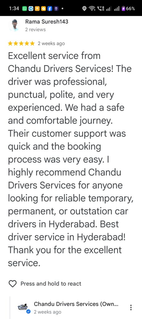 Professional outstation car driver service in Hyderabad - Chandu Drivers Services